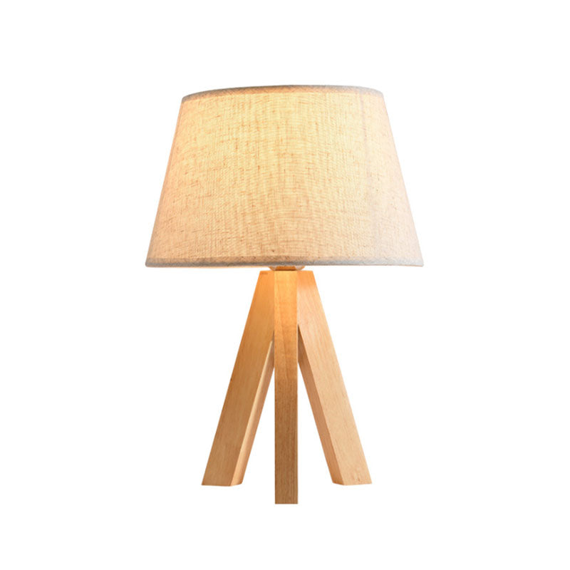 White Tapered Study Lamp Modernism Fabric LED Reading Book Light with Wooden Tripod Clearhalo 'Lamps' 'Table Lamps' Lighting' 140830