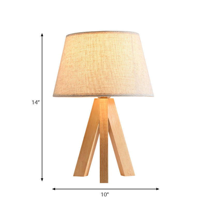 White Tapered Study Lamp Modernism Fabric LED Reading Book Light with Wooden Tripod Clearhalo 'Lamps' 'Table Lamps' Lighting' 140831