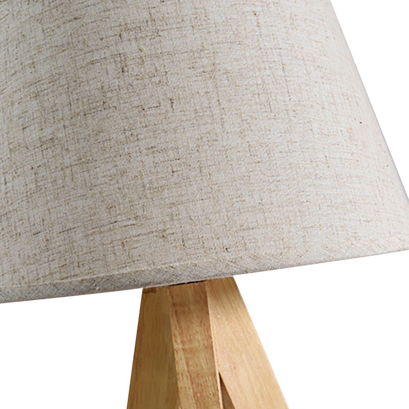 White Tapered Study Lamp Modernism Fabric LED Reading Book Light with Wooden Tripod Clearhalo 'Lamps' 'Table Lamps' Lighting' 140832