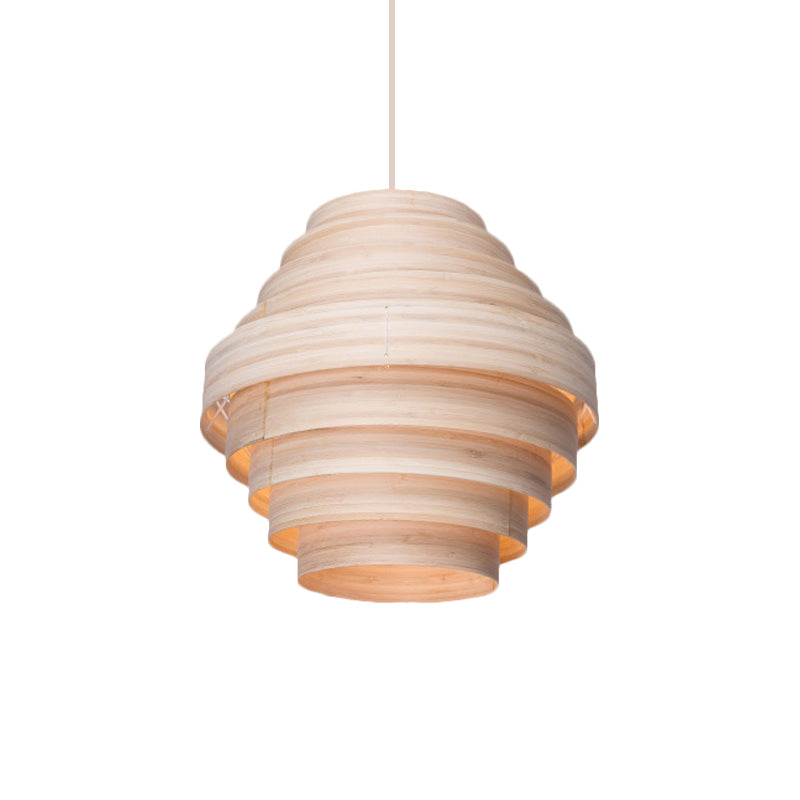 Modern Tiered Suspension Pendant Wooden 1-Light Living Room Hanging Ceiling Light in Natural Wood Clearhalo 'Ceiling Lights' 'Modern Pendants' 'Modern' 'Pendant Lights' 'Pendants' Lighting' 140835