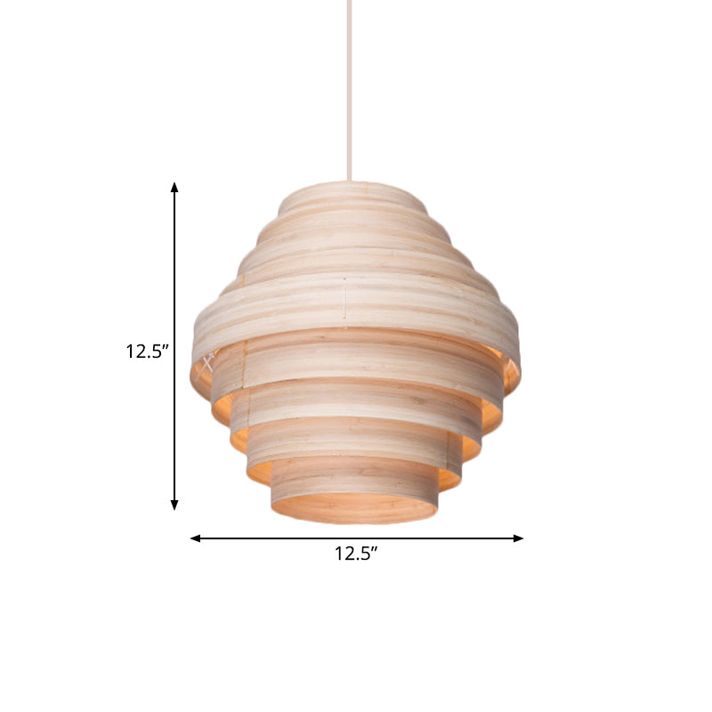 Modern Tiered Suspension Pendant Wooden 1-Light Living Room Hanging Ceiling Light in Natural Wood Clearhalo 'Ceiling Lights' 'Modern Pendants' 'Modern' 'Pendant Lights' 'Pendants' Lighting' 140836