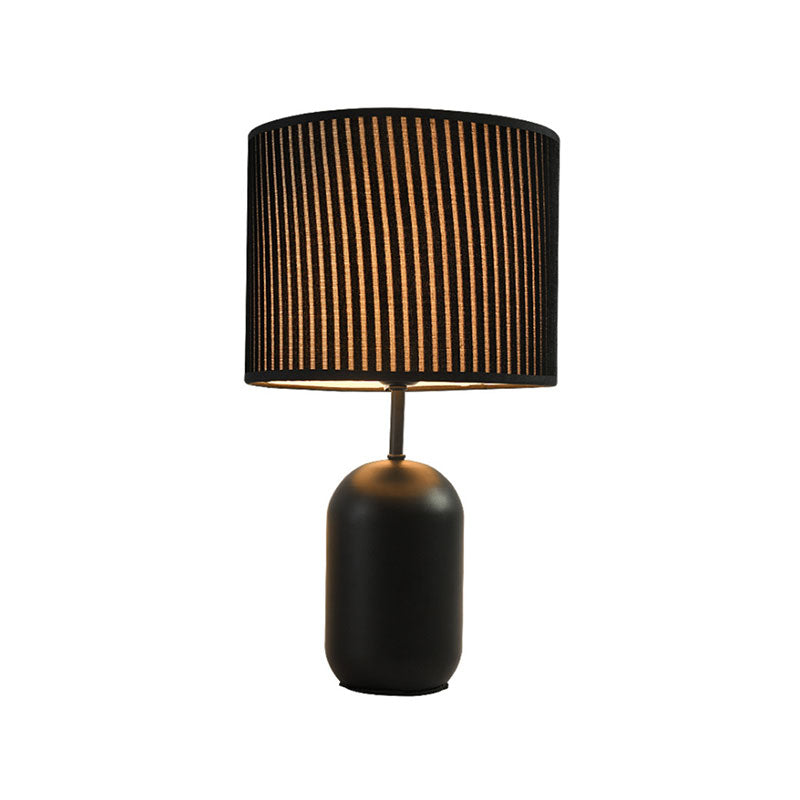 White/Black Single Drum Study Lamp Modernism Fabric LED Reading Light for Bedroom Clearhalo 'Lamps' 'Table Lamps' Lighting' 140867