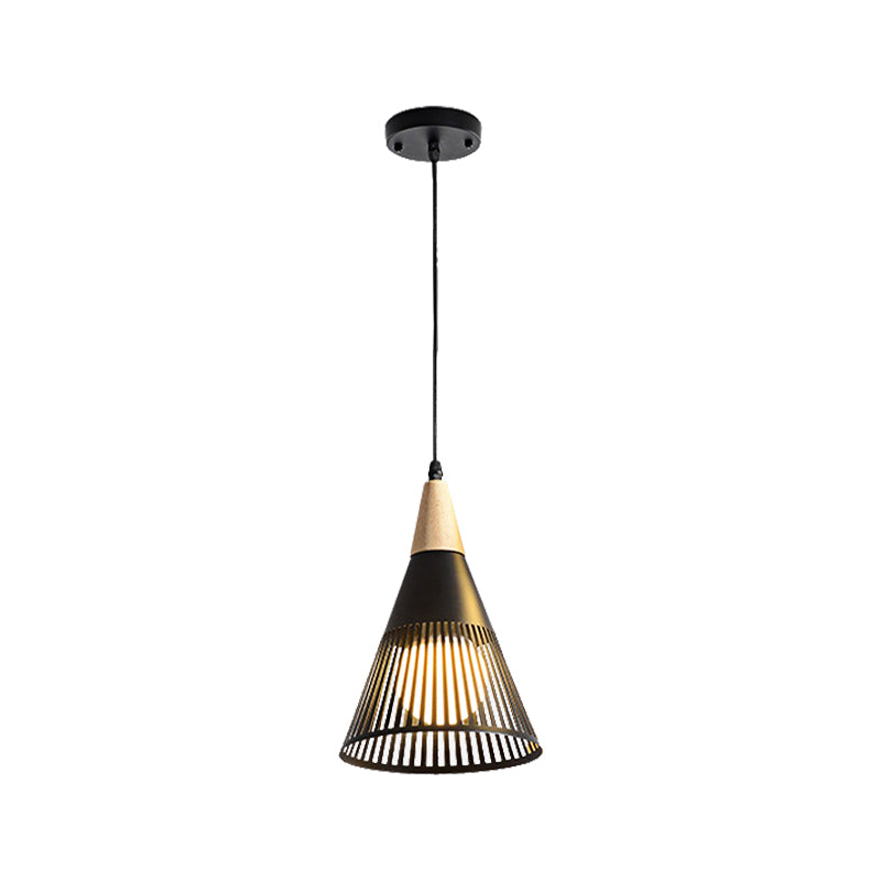 Metallic Cone Ceiling Light with Cage Shade Contemporary 1 Light Bedroom Pendant Lighting in Black/Gold/White Clearhalo 'Ceiling Lights' 'Modern Pendants' 'Modern' 'Pendant Lights' 'Pendants' Lighting' 140883