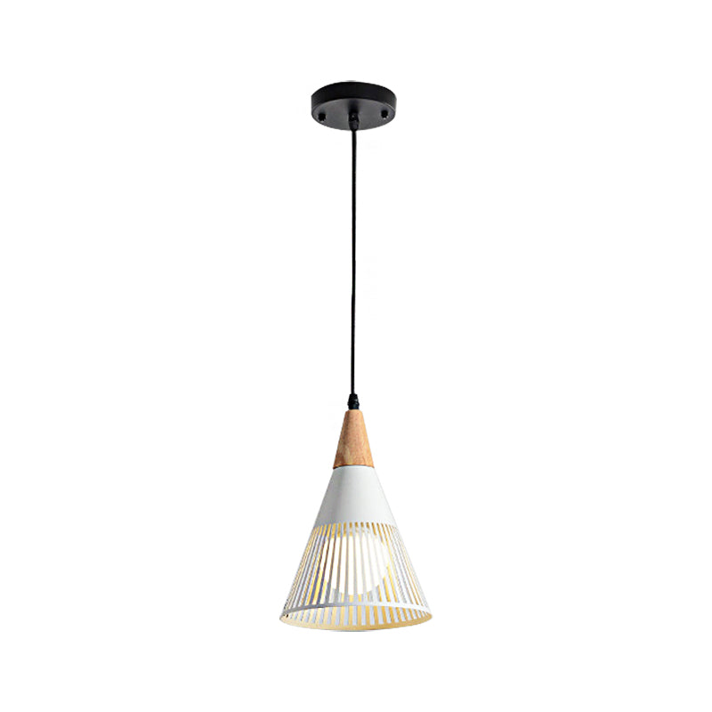 Metallic Cone Ceiling Light with Cage Shade Contemporary 1 Light Bedroom Pendant Lighting in Black/Gold/White Clearhalo 'Ceiling Lights' 'Modern Pendants' 'Modern' 'Pendant Lights' 'Pendants' Lighting' 140885