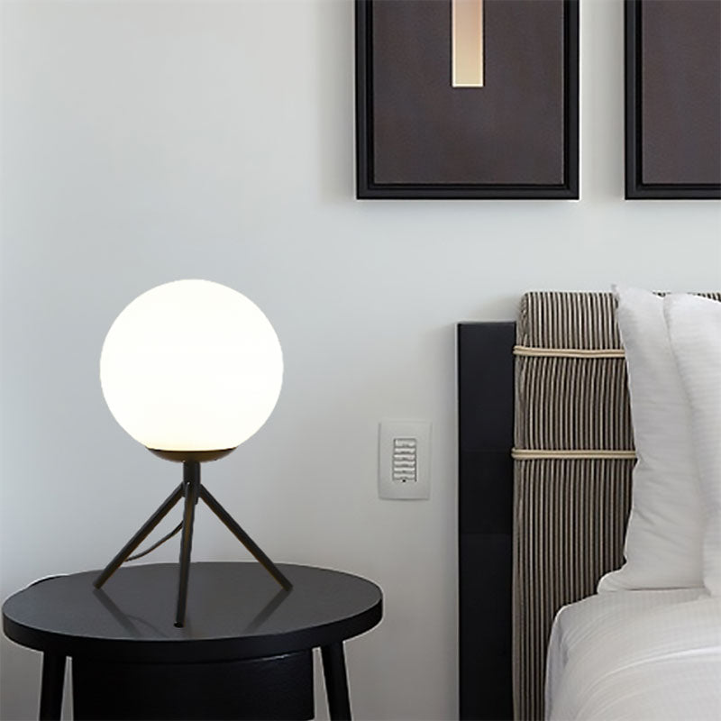 White Glass Globe Table Lamp Modern 1 Light Black/Gold Night Table Lamp with Tripod Base Black Clearhalo 'Lamps' 'Table Lamps' Lighting' 140905