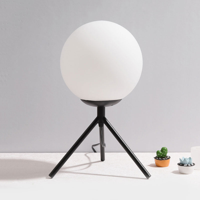 White Glass Globe Table Lamp Modern 1 Light Black/Gold Night Table Lamp with Tripod Base Clearhalo 'Lamps' 'Table Lamps' Lighting' 140906