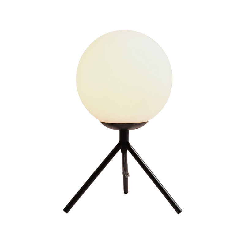 White Glass Globe Table Lamp Modern 1 Light Black/Gold Night Table Lamp with Tripod Base Clearhalo 'Lamps' 'Table Lamps' Lighting' 140907