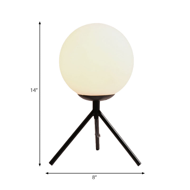 White Glass Globe Table Lamp Modern 1 Light Black/Gold Night Table Lamp with Tripod Base Clearhalo 'Lamps' 'Table Lamps' Lighting' 140908