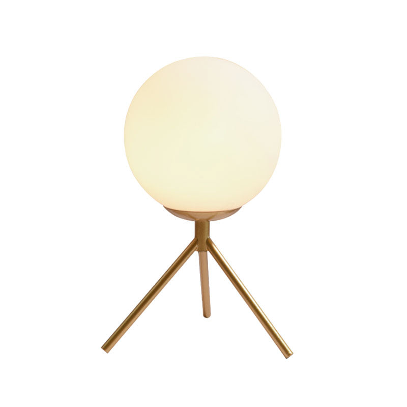 White Glass Globe Table Lamp Modern 1 Light Black/Gold Night Table Lamp with Tripod Base Clearhalo 'Lamps' 'Table Lamps' Lighting' 140910