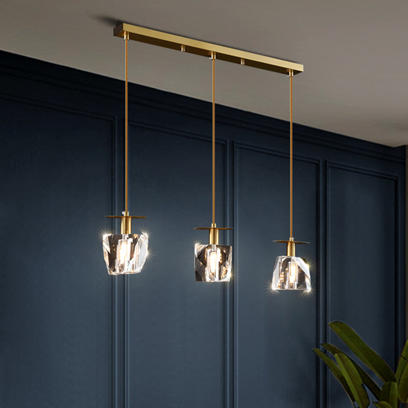 Clear 3 Heads Pendant Light Kit Contemporary Beveled Crystal Irregular Cube Mini Suspension Lamp Clear Clearhalo 'Ceiling Lights' 'Modern Pendants' 'Modern' 'Pendant Lights' 'Pendants' Lighting' 1409121