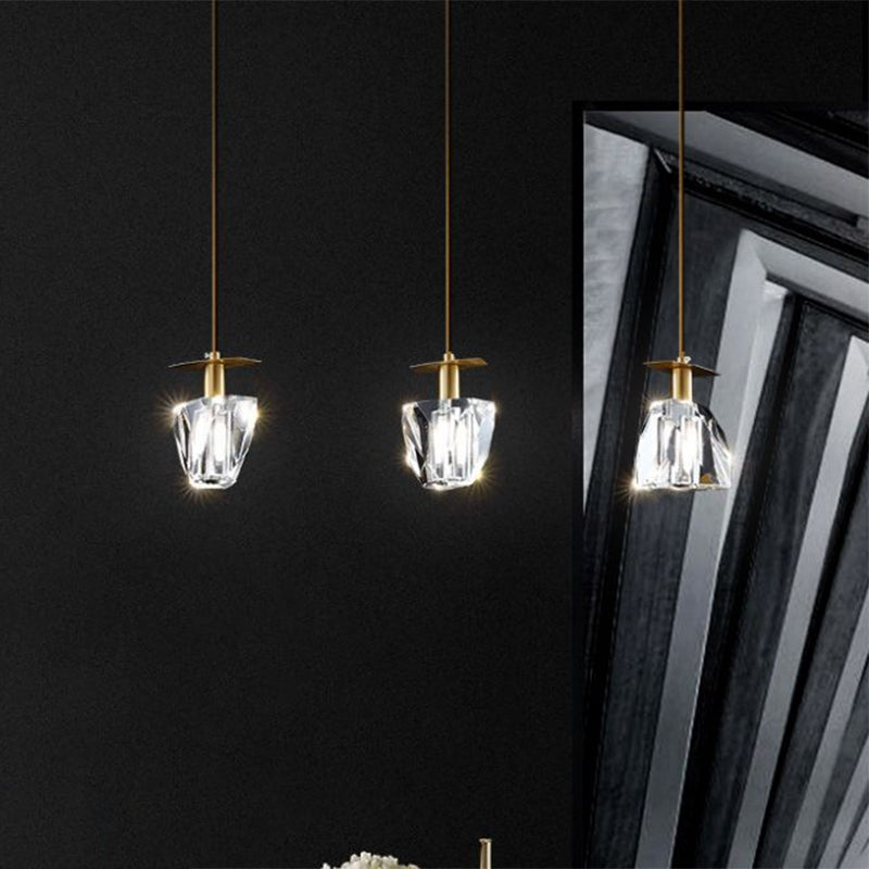 Clear 3 Heads Pendant Light Kit Contemporary Beveled Crystal Irregular Cube Mini Suspension Lamp Clearhalo 'Ceiling Lights' 'Modern Pendants' 'Modern' 'Pendant Lights' 'Pendants' Lighting' 1409122