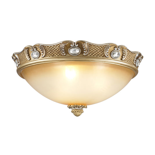 2/3 Bulbs Domed Flush Mount Traditional Beige Opal Glass Flush Ceiling Light Fixture, 14"/18" Width Clearhalo 'Ceiling Lights' 'Close To Ceiling Lights' 'Close to ceiling' 'Flush mount' Lighting' 1409205