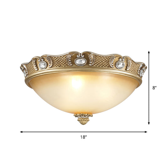 2/3 Bulbs Domed Flush Mount Traditional Beige Opal Glass Flush Ceiling Light Fixture, 14"/18" Width Clearhalo 'Ceiling Lights' 'Close To Ceiling Lights' 'Close to ceiling' 'Flush mount' Lighting' 1409208