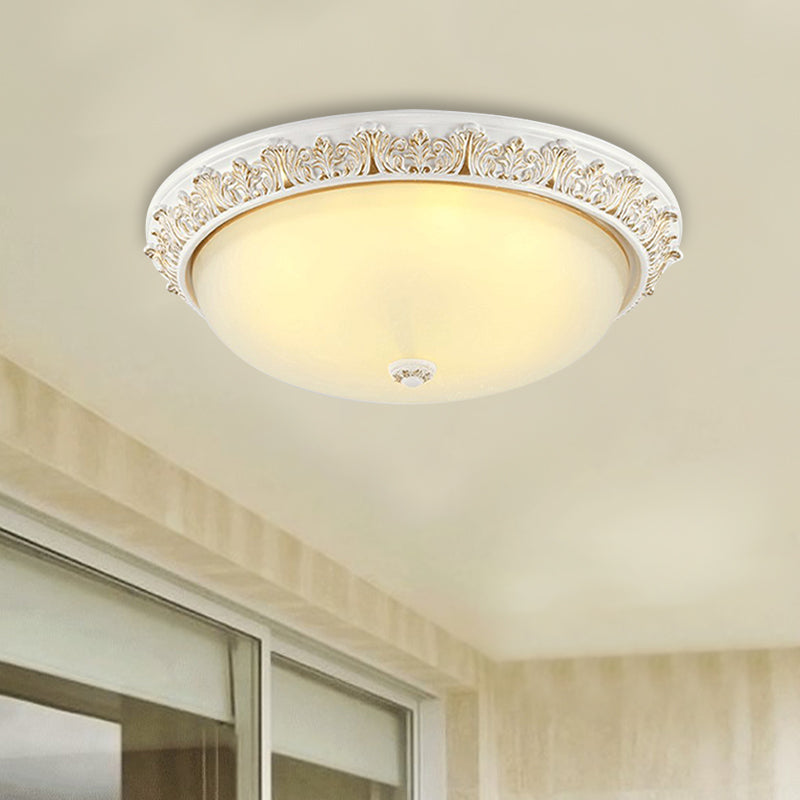 Countryside Round Flush Light 2-Bulb Milky Glass Ceiling Mounted Fixture in White and Gold/Bronze White-Gold Clearhalo 'Ceiling Lights' 'Close To Ceiling Lights' 'Close to ceiling' 'Flush mount' Lighting' 1409229