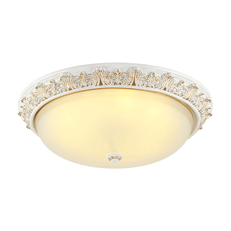 Countryside Round Flush Light 2-Bulb Milky Glass Ceiling Mounted Fixture in White and Gold/Bronze Clearhalo 'Ceiling Lights' 'Close To Ceiling Lights' 'Close to ceiling' 'Flush mount' Lighting' 1409230