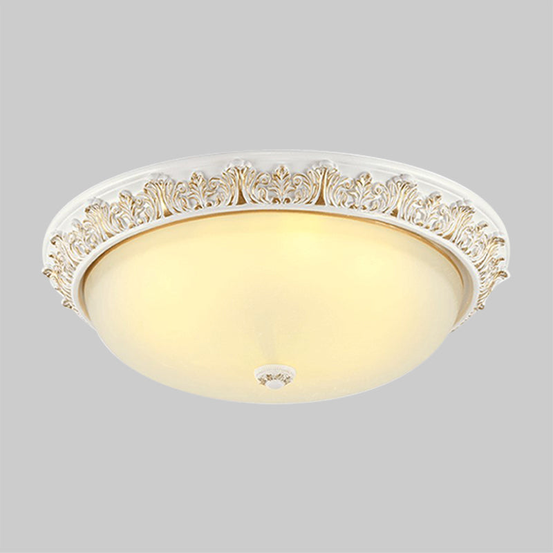 Countryside Round Flush Light 2-Bulb Milky Glass Ceiling Mounted Fixture in White and Gold/Bronze Clearhalo 'Ceiling Lights' 'Close To Ceiling Lights' 'Close to ceiling' 'Flush mount' Lighting' 1409231