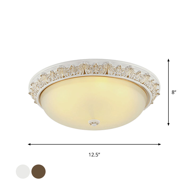 Countryside Round Flush Light 2-Bulb Milky Glass Ceiling Mounted Fixture in White and Gold/Bronze Clearhalo 'Ceiling Lights' 'Close To Ceiling Lights' 'Close to ceiling' 'Flush mount' Lighting' 1409232