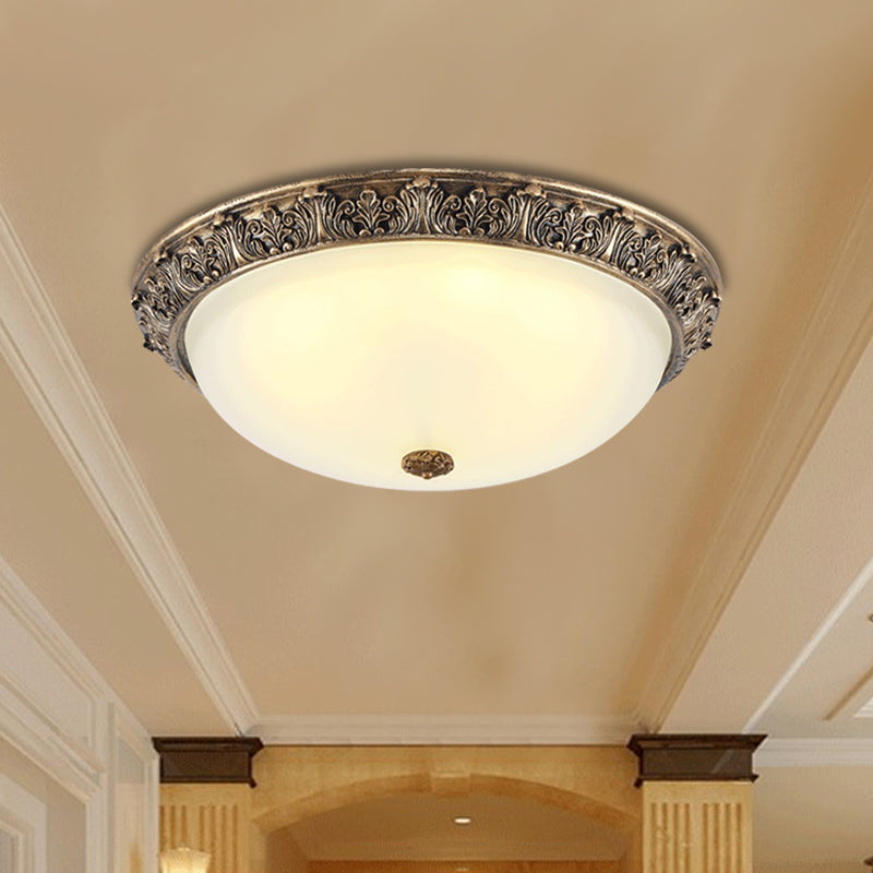 Countryside Round Flush Light 2-Bulb Milky Glass Ceiling Mounted Fixture in White and Gold/Bronze Bronze Clearhalo 'Ceiling Lights' 'Close To Ceiling Lights' 'Close to ceiling' 'Flush mount' Lighting' 1409233