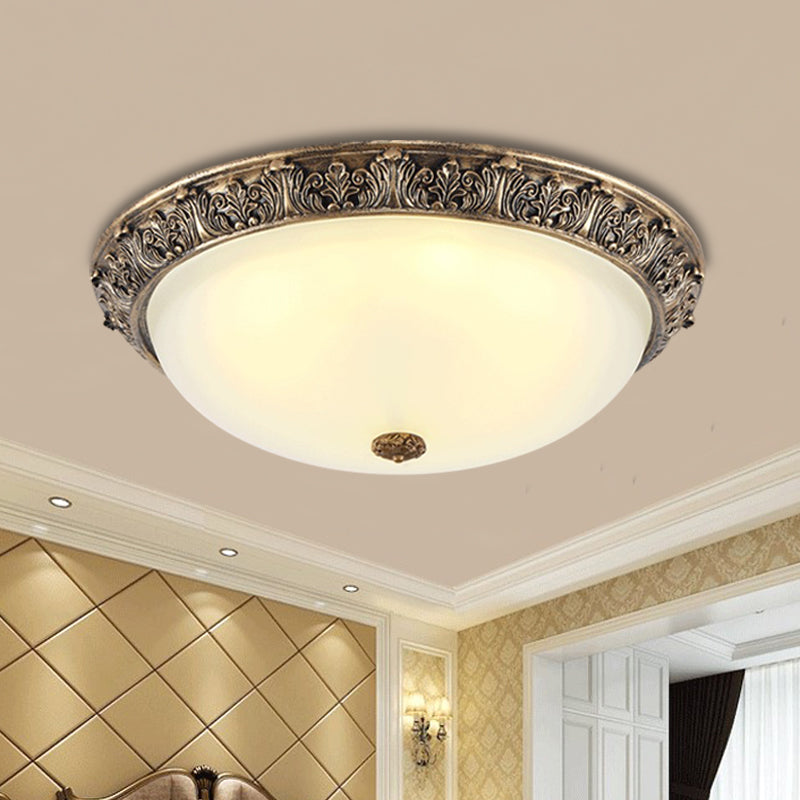 Countryside Round Flush Light 2-Bulb Milky Glass Ceiling Mounted Fixture in White and Gold/Bronze Clearhalo 'Ceiling Lights' 'Close To Ceiling Lights' 'Close to ceiling' 'Flush mount' Lighting' 1409234