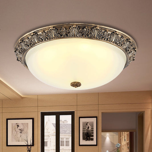 Countryside Round Flush Light 2-Bulb Milky Glass Ceiling Mounted Fixture in White and Gold/Bronze Clearhalo 'Ceiling Lights' 'Close To Ceiling Lights' 'Close to ceiling' 'Flush mount' Lighting' 1409235