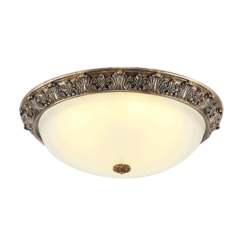 Countryside Round Flush Light 2-Bulb Milky Glass Ceiling Mounted Fixture in White and Gold/Bronze Clearhalo 'Ceiling Lights' 'Close To Ceiling Lights' 'Close to ceiling' 'Flush mount' Lighting' 1409236