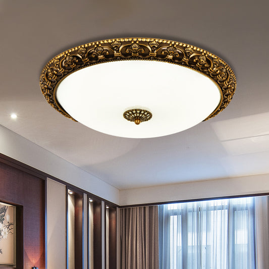 Brass LED Ceiling Fixture Classic White Glass Circular Flush Mount Lighting with Bloom Trim Brass Clearhalo 'Ceiling Lights' 'Close To Ceiling Lights' 'Close to ceiling' 'Flush mount' Lighting' 1409247