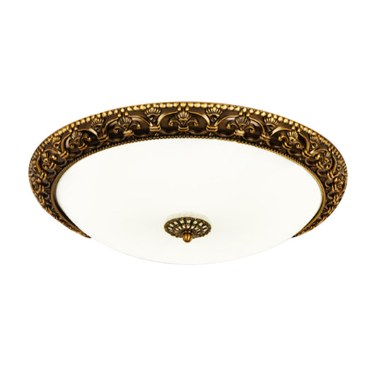 Brass LED Ceiling Fixture Classic White Glass Circular Flush Mount Lighting with Bloom Trim Clearhalo 'Ceiling Lights' 'Close To Ceiling Lights' 'Close to ceiling' 'Flush mount' Lighting' 1409248