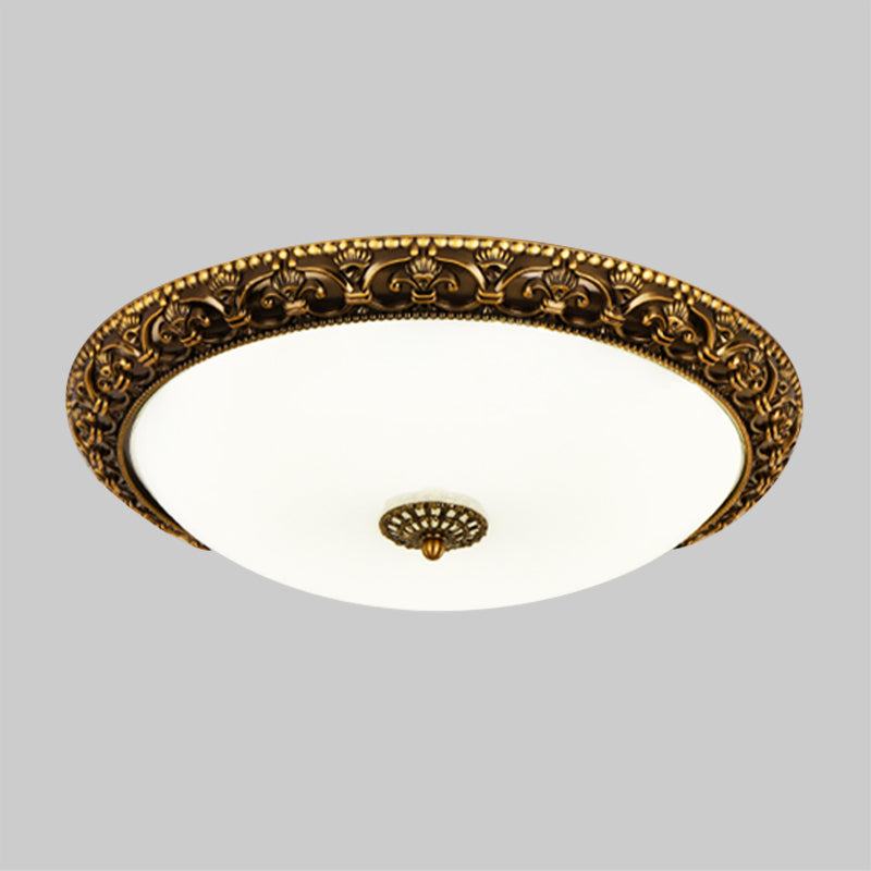 Brass LED Ceiling Fixture Classic White Glass Circular Flush Mount Lighting with Bloom Trim Clearhalo 'Ceiling Lights' 'Close To Ceiling Lights' 'Close to ceiling' 'Flush mount' Lighting' 1409249