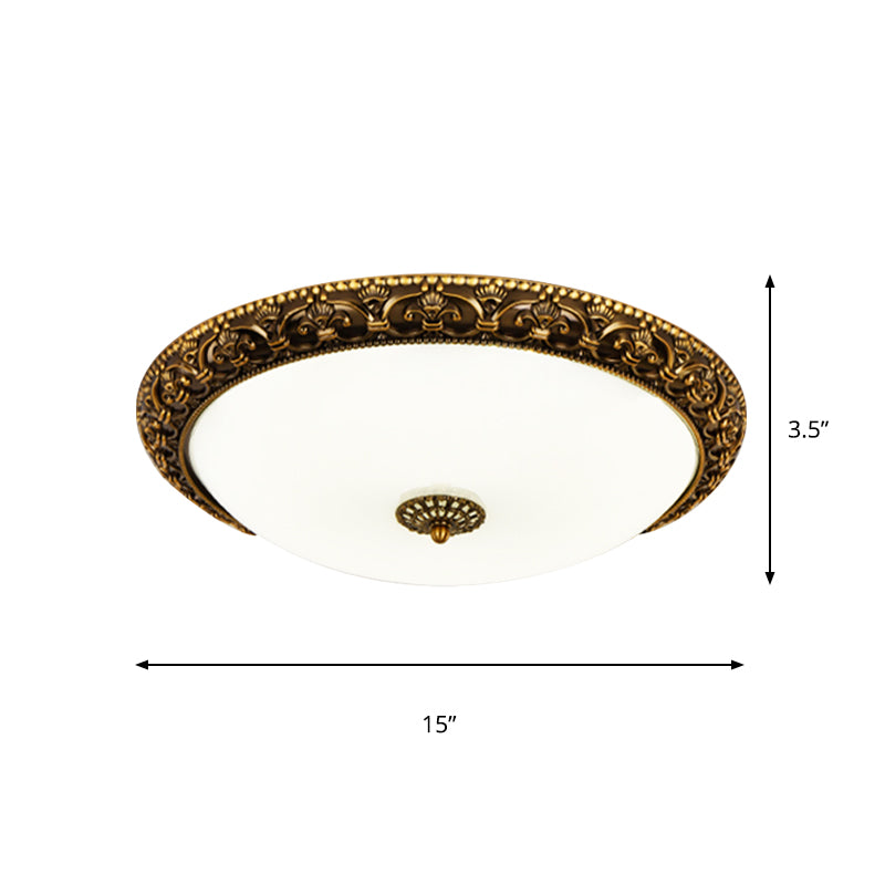 Brass LED Ceiling Fixture Classic White Glass Circular Flush Mount Lighting with Bloom Trim Clearhalo 'Ceiling Lights' 'Close To Ceiling Lights' 'Close to ceiling' 'Flush mount' Lighting' 1409250