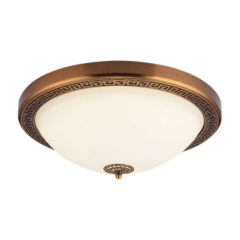 Opal Glass Brass Ceiling Flush Dome Shape LED Countryside Flush Mount Light Fixture, 14"/16" Wide Clearhalo 'Ceiling Lights' 'Close To Ceiling Lights' 'Close to ceiling' 'Flush mount' Lighting' 1409272