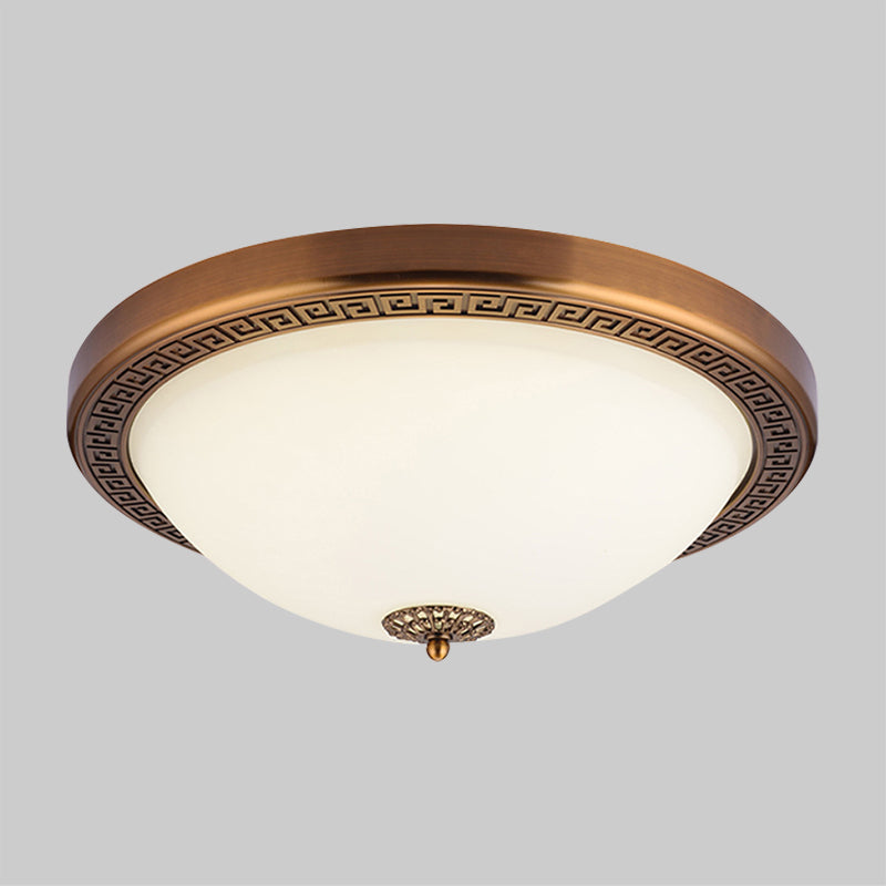 Opal Glass Brass Ceiling Flush Dome Shape LED Countryside Flush Mount Light Fixture, 14"/16" Wide Clearhalo 'Ceiling Lights' 'Close To Ceiling Lights' 'Close to ceiling' 'Flush mount' Lighting' 1409273