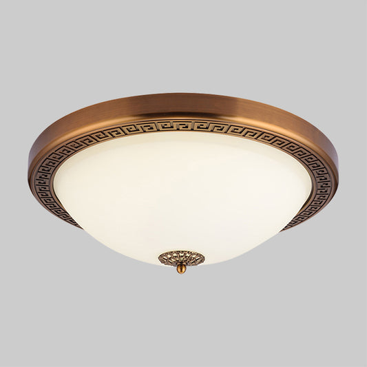 Opal Glass Brass Ceiling Flush Dome Shape LED Countryside Flush Mount Light Fixture, 14"/16" Wide Clearhalo 'Ceiling Lights' 'Close To Ceiling Lights' 'Close to ceiling' 'Flush mount' Lighting' 1409273