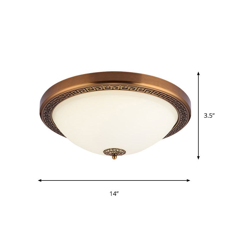 Opal Glass Brass Ceiling Flush Dome Shape LED Countryside Flush Mount Light Fixture, 14"/16" Wide Clearhalo 'Ceiling Lights' 'Close To Ceiling Lights' 'Close to ceiling' 'Flush mount' Lighting' 1409274