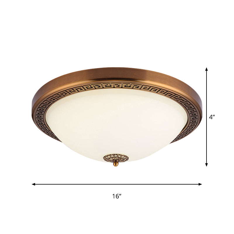 Opal Glass Brass Ceiling Flush Dome Shape LED Countryside Flush Mount Light Fixture, 14"/16" Wide Clearhalo 'Ceiling Lights' 'Close To Ceiling Lights' 'Close to ceiling' 'Flush mount' Lighting' 1409275