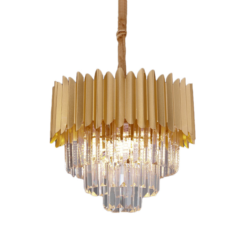 Taper Faceted Crystal Rectangle Hanging Lamp Contemporary 4/8 Bulbs Parlor Chandelier Light in Gold, 16"/23.5" W Clearhalo 'Ceiling Lights' 'Chandeliers' 'Modern Chandeliers' 'Modern' Lighting' 1409321