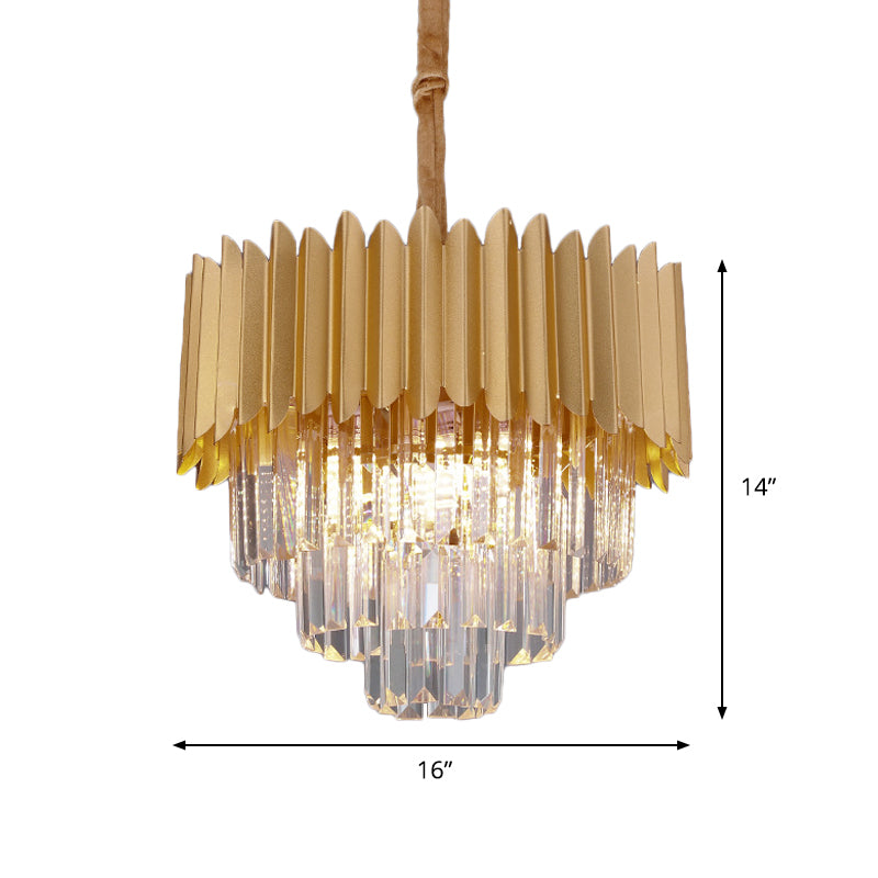 Taper Faceted Crystal Rectangle Hanging Lamp Contemporary 4/8 Bulbs Parlor Chandelier Light in Gold, 16"/23.5" W Clearhalo 'Ceiling Lights' 'Chandeliers' 'Modern Chandeliers' 'Modern' Lighting' 1409323