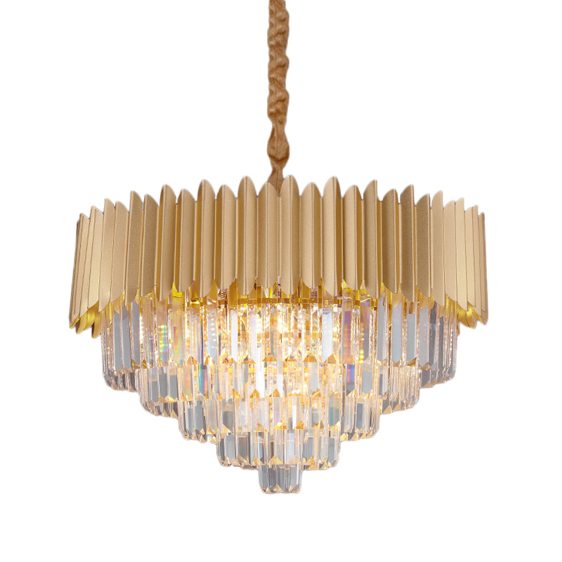 Taper Faceted Crystal Rectangle Hanging Lamp Contemporary 4/8 Bulbs Parlor Chandelier Light in Gold, 16"/23.5" W Clearhalo 'Ceiling Lights' 'Chandeliers' 'Modern Chandeliers' 'Modern' Lighting' 1409326