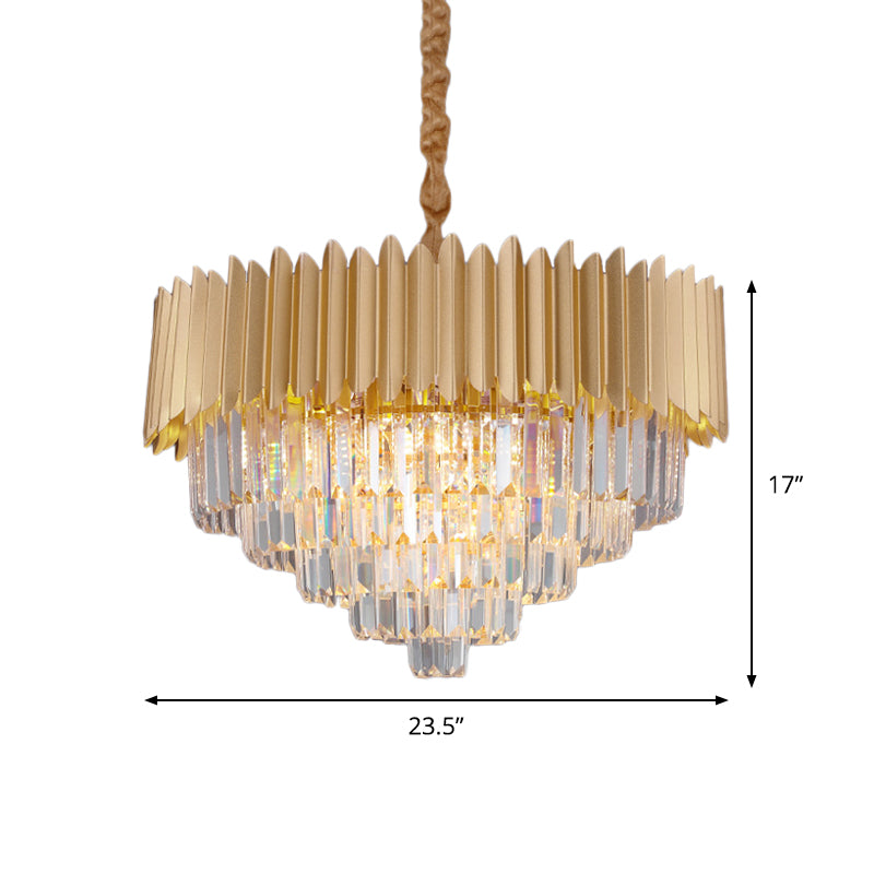 Taper Faceted Crystal Rectangle Hanging Lamp Contemporary 4/8 Bulbs Parlor Chandelier Light in Gold, 16"/23.5" W Clearhalo 'Ceiling Lights' 'Chandeliers' 'Modern Chandeliers' 'Modern' Lighting' 1409328