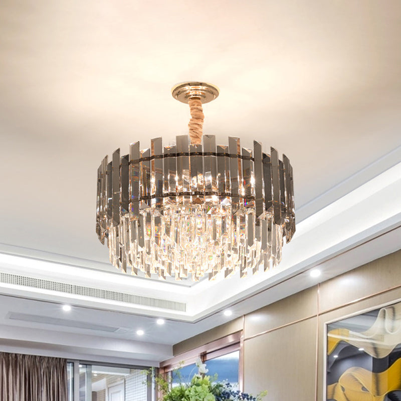 Round Clear Crystal Prisms Chandelier Lamp Modern 9 Bulbs Dinning Hall Pendant Light Kit Clearhalo 'Ceiling Lights' 'Chandeliers' Lighting' options 1409341