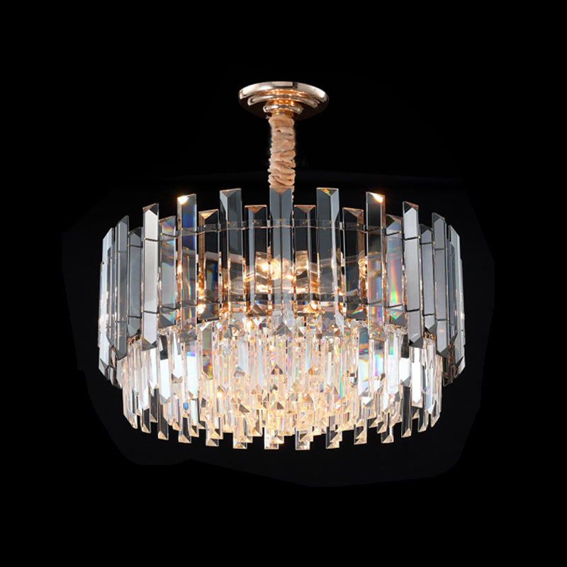 Round Clear Crystal Prisms Chandelier Lamp Modern 9 Bulbs Dinning Hall Pendant Light Kit Clearhalo 'Ceiling Lights' 'Chandeliers' Lighting' options 1409343