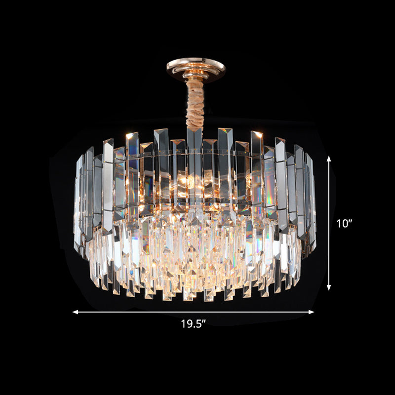 Round Clear Crystal Prisms Chandelier Lamp Modern 9 Bulbs Dinning Hall Pendant Light Kit Clearhalo 'Ceiling Lights' 'Chandeliers' Lighting' options 1409344