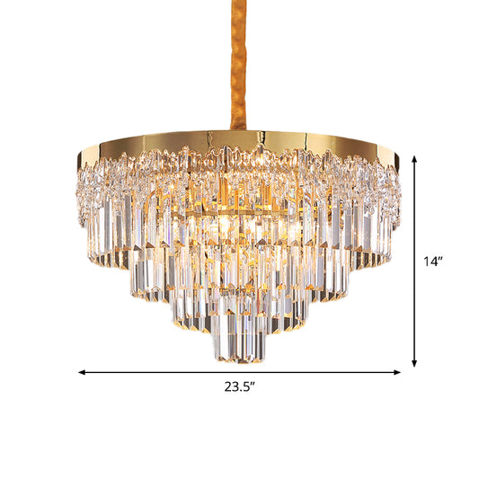 Gold Finish 6/10 Bulbs Chandelier Modern Clear Crystal Blocks Tapered Suspension Lighting, 19"/23.5" Width Clearhalo 'Ceiling Lights' 'Chandeliers' 'Clear' 'Industrial' 'Modern Chandeliers' 'Modern' 'Tiffany' 'Traditional Chandeliers' Lighting' 1409357