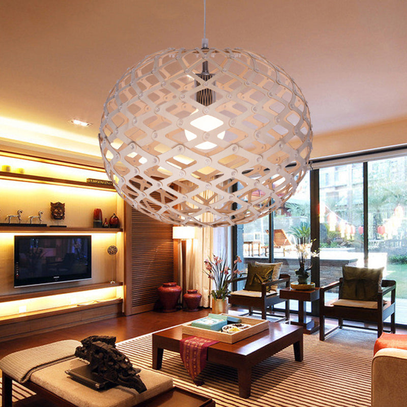 Orb Shade Drop Light Vintage Wood One-Light Living Room Pendant Light Fixture in White Clearhalo 'Ceiling Lights' 'Pendant Lights' 'Pendants' Lighting' 140939