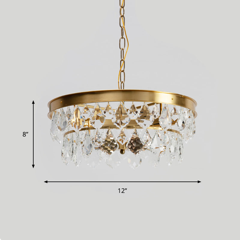 4 Bulbs Ring Chandelier Lamp Contemporary Gold Rhombic Crystals Suspension Lighting Clearhalo 'Ceiling Lights' 'Chandeliers' 'Modern Chandeliers' 'Modern' Lighting' 1409411