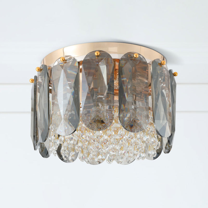 Elliptical Clear Crystals Drum Flush Mount Modern 3 Bulbs Porch Ceiling Flush Light Clearhalo 'Ceiling Lights' 'Close To Ceiling Lights' 'Close to ceiling' 'Flush mount' Lighting' 1409413