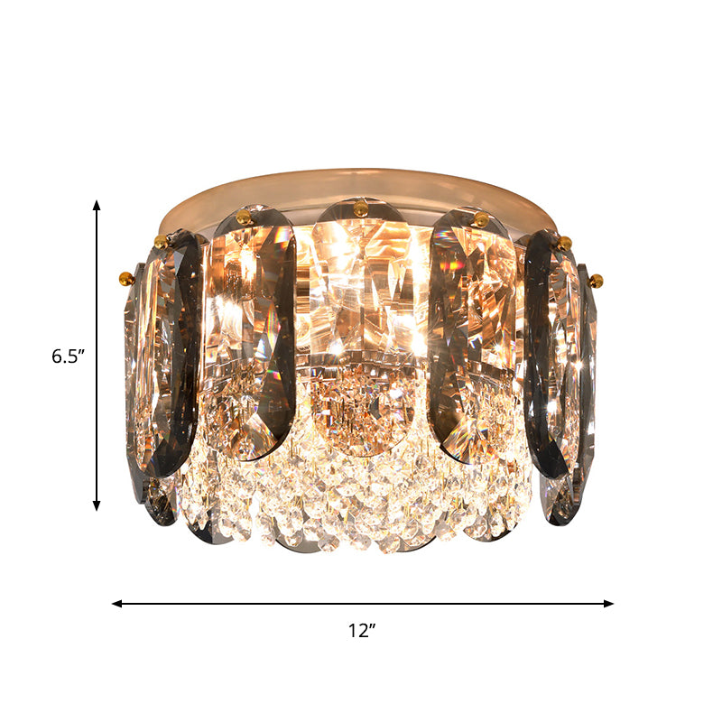 Elliptical Clear Crystals Drum Flush Mount Modern 3 Bulbs Porch Ceiling Flush Light Clearhalo 'Ceiling Lights' 'Close To Ceiling Lights' 'Close to ceiling' 'Flush mount' Lighting' 1409415