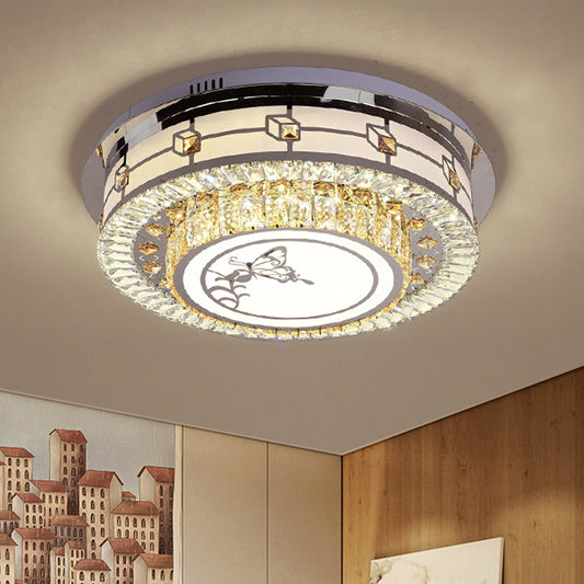 Stainless-Steel LED Ceiling Mount Contemporary Clear Crystal Blocks Round Flush Lighting Fixture Clear Clearhalo 'Ceiling Lights' 'Close To Ceiling Lights' 'Close to ceiling' 'Flush mount' Lighting' 1409416