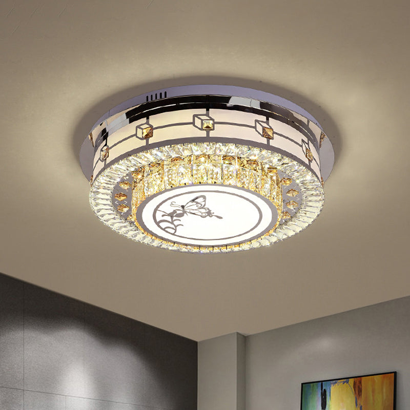 Stainless-Steel LED Ceiling Mount Contemporary Clear Crystal Blocks Round Flush Lighting Fixture Clearhalo 'Ceiling Lights' 'Close To Ceiling Lights' 'Close to ceiling' 'Flush mount' Lighting' 1409417