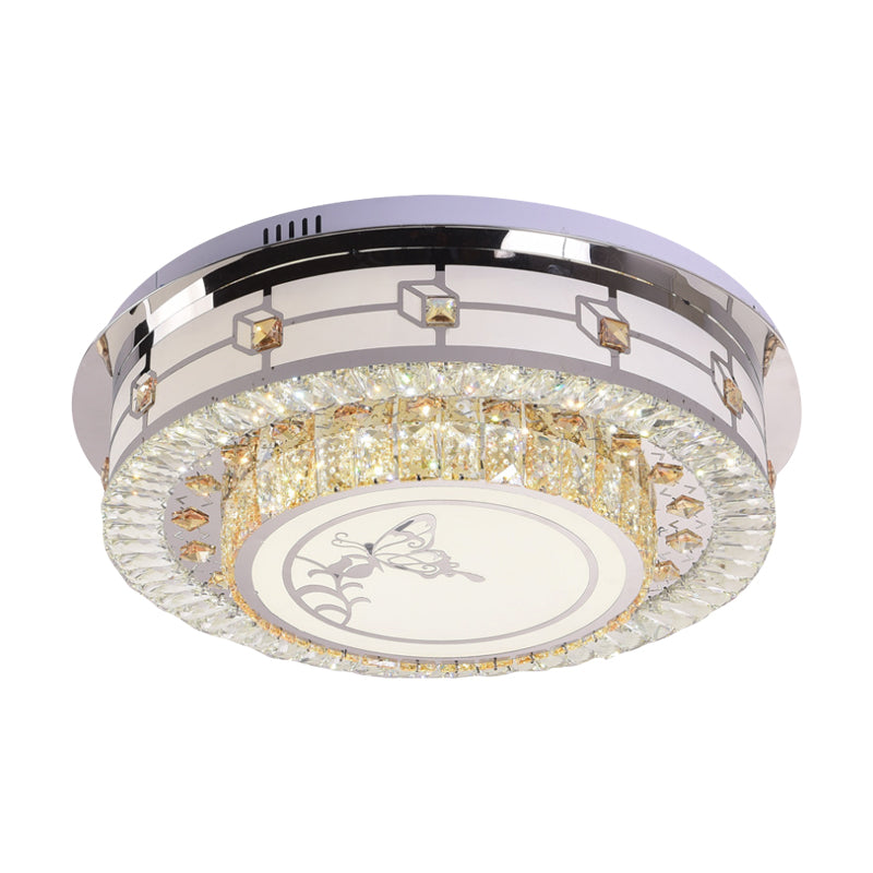 Stainless-Steel LED Ceiling Mount Contemporary Clear Crystal Blocks Round Flush Lighting Fixture Clearhalo 'Ceiling Lights' 'Close To Ceiling Lights' 'Close to ceiling' 'Flush mount' Lighting' 1409418