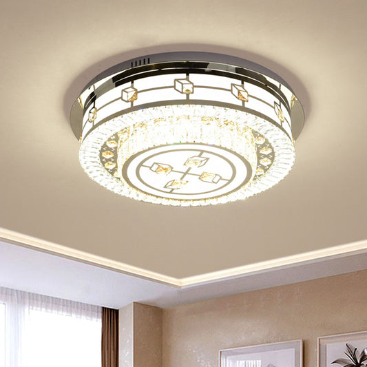 Beveled Crystals Round Flush Light Modern Sleeping Room LED Close to Ceiling Lamp in Stainless-Steel Clear Clearhalo 'Ceiling Lights' 'Close To Ceiling Lights' 'Close to ceiling' 'Flush mount' Lighting' 1409420